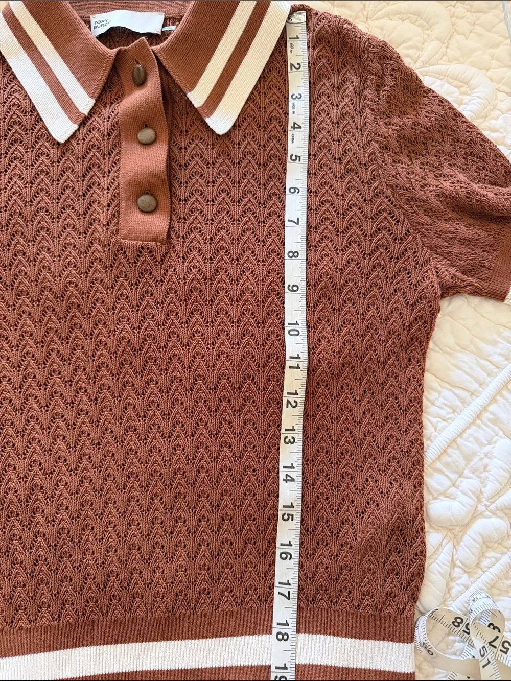 Tory Burch | Cotton pointelle polo shirt  | Color brown